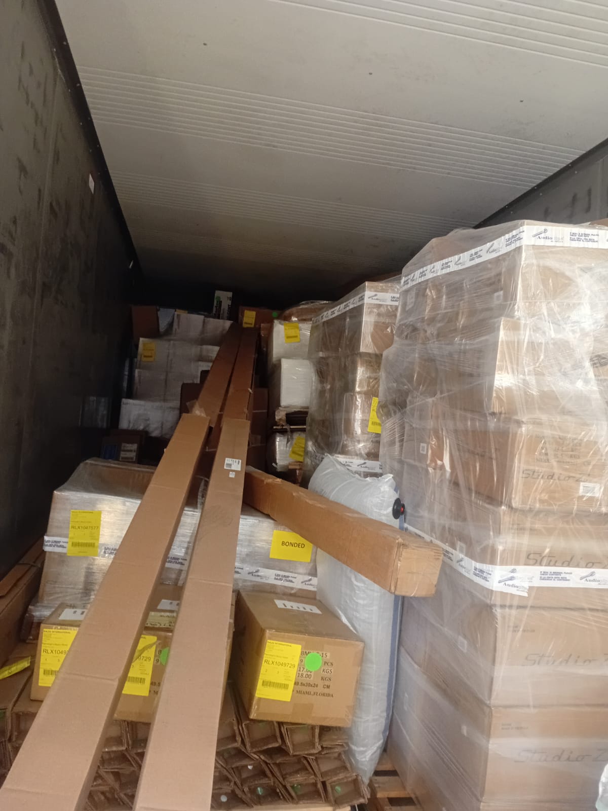 Palletized cargo loaded in container
