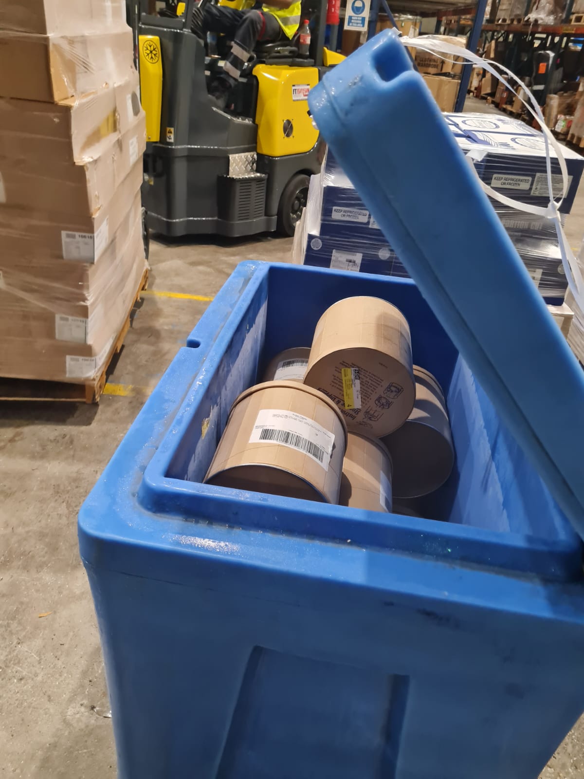Chilled cargo cooler in warehouse